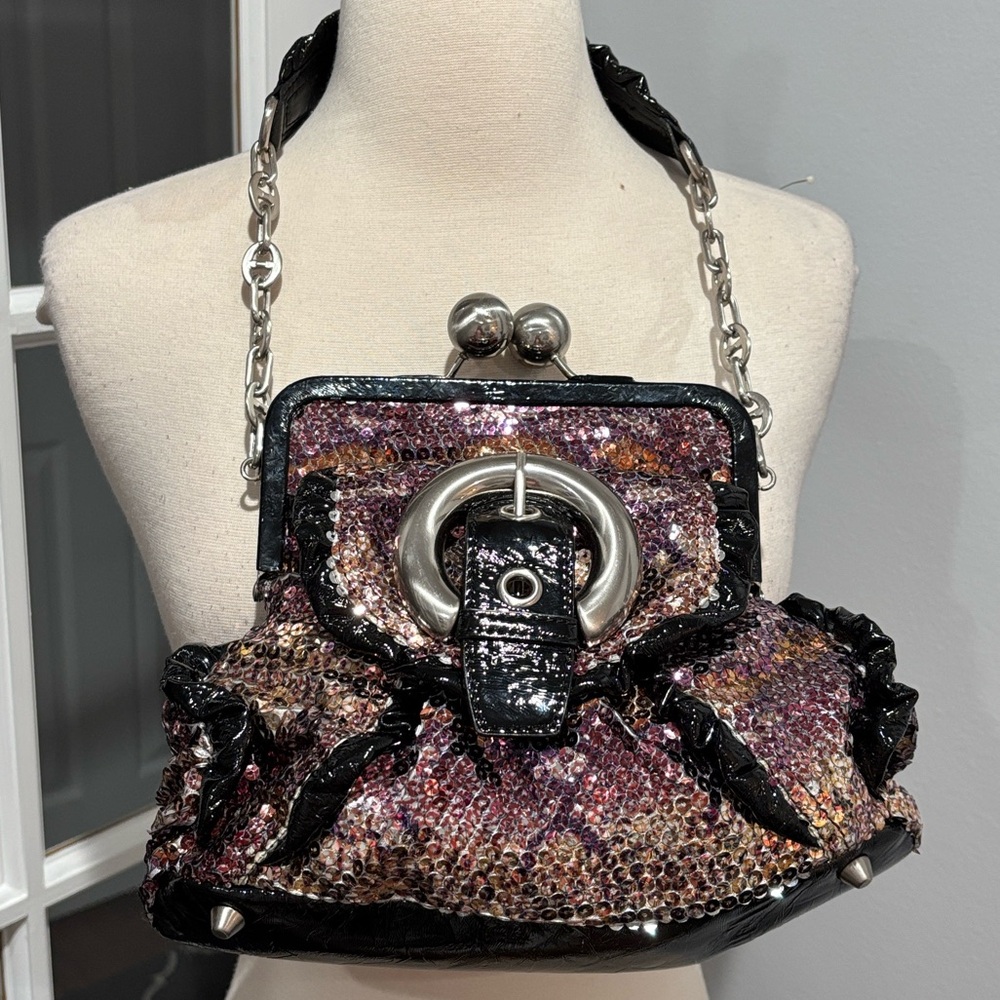 Rampage Vintage Black Patent Leather Sequin Statement Bag